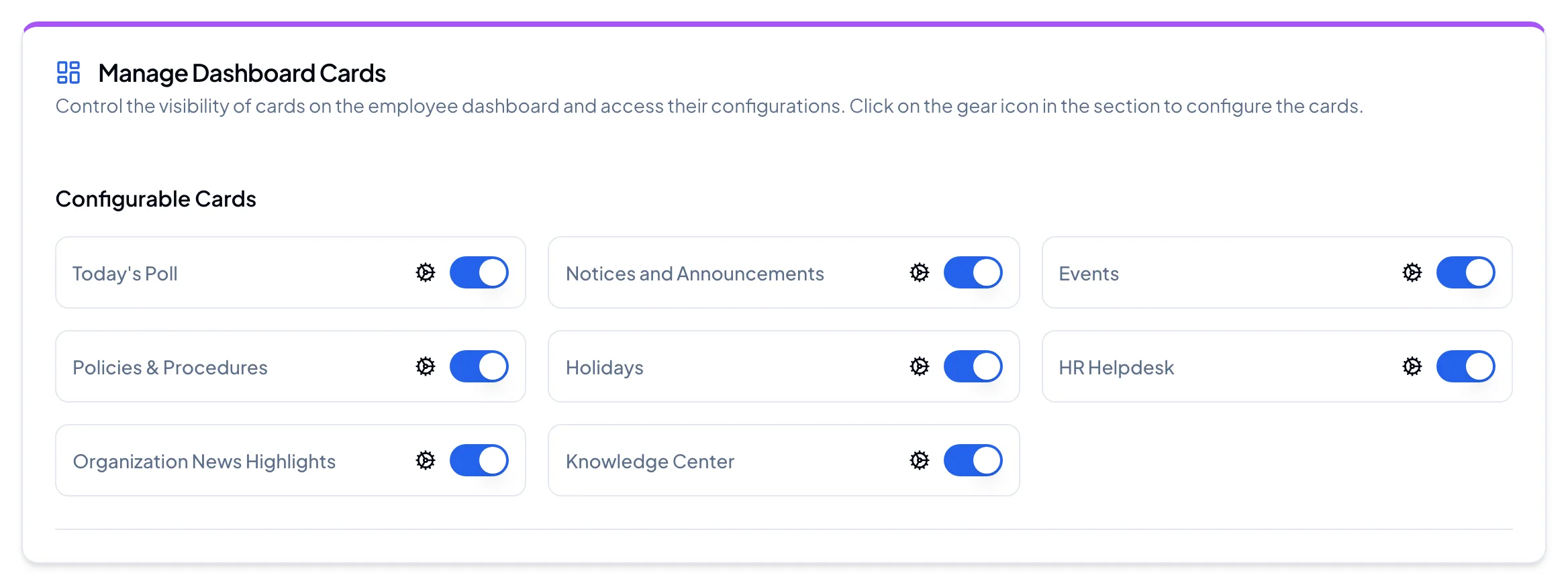 Manage Dashboard Cards