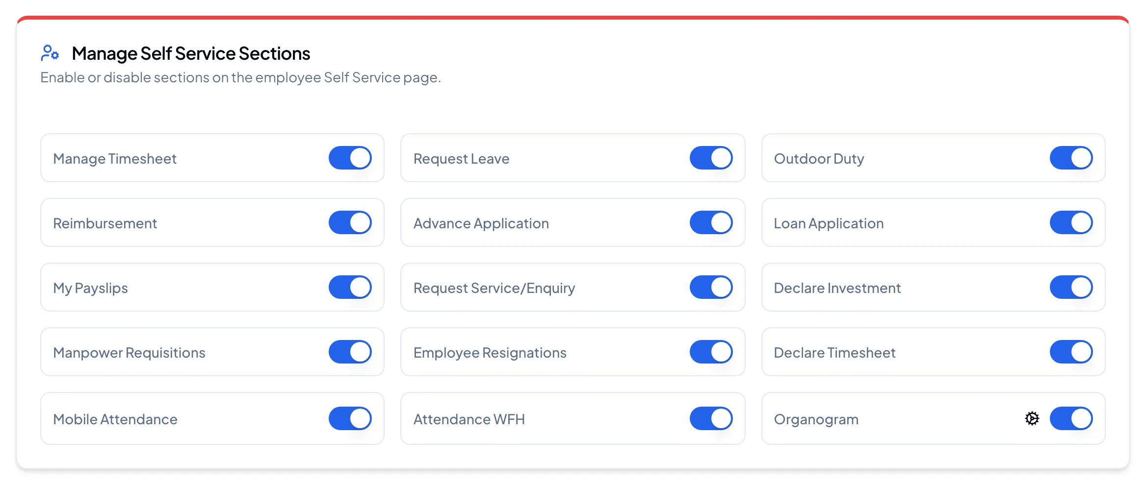 Manage Self Service Sections