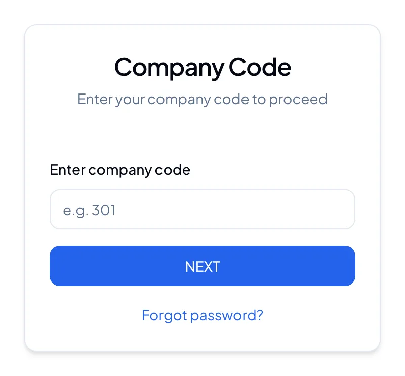Step 1 — enter your company code