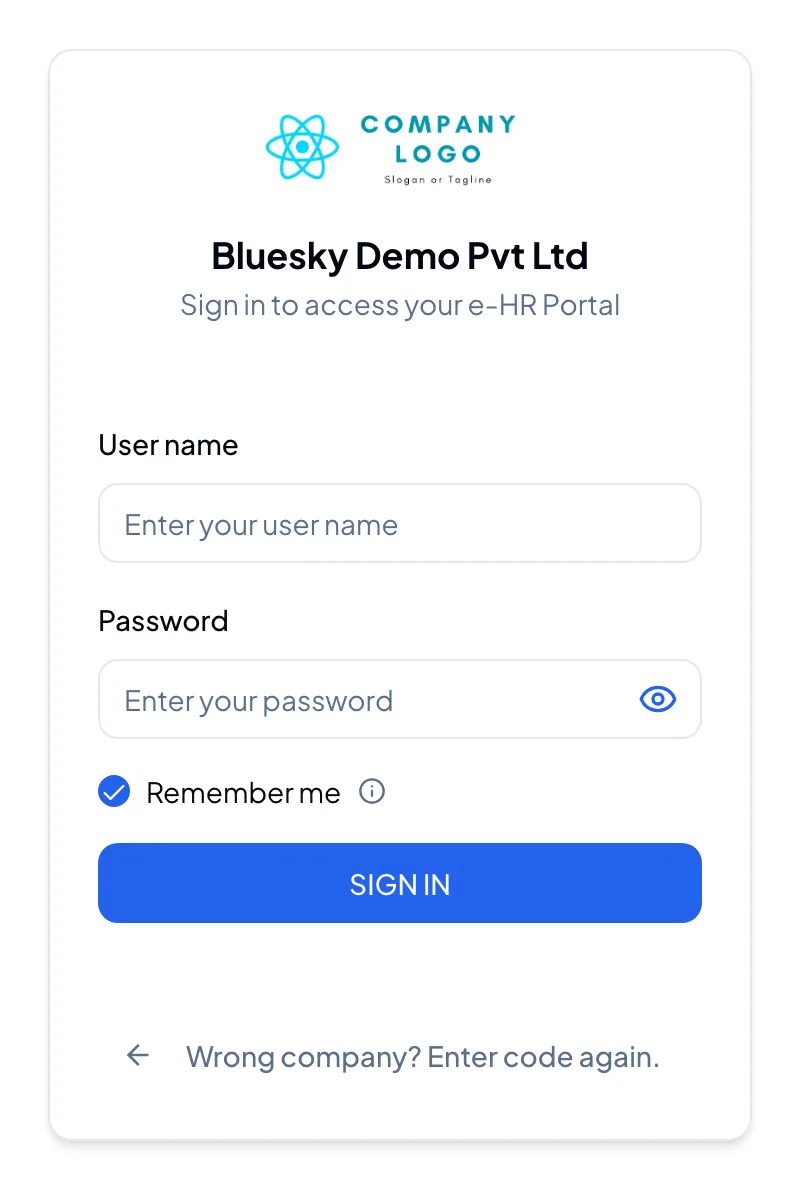 Step 2 — user name, password and Remember me