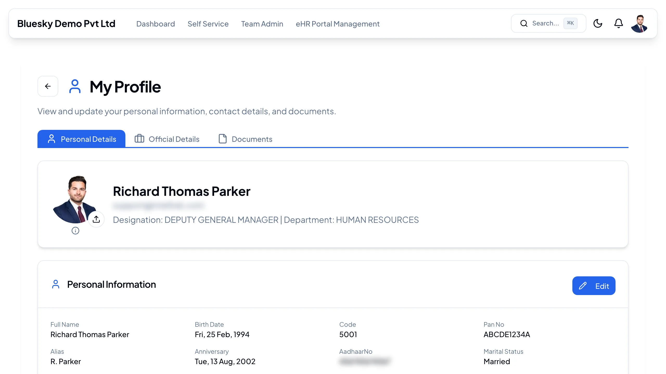 My Profile — Personal Details