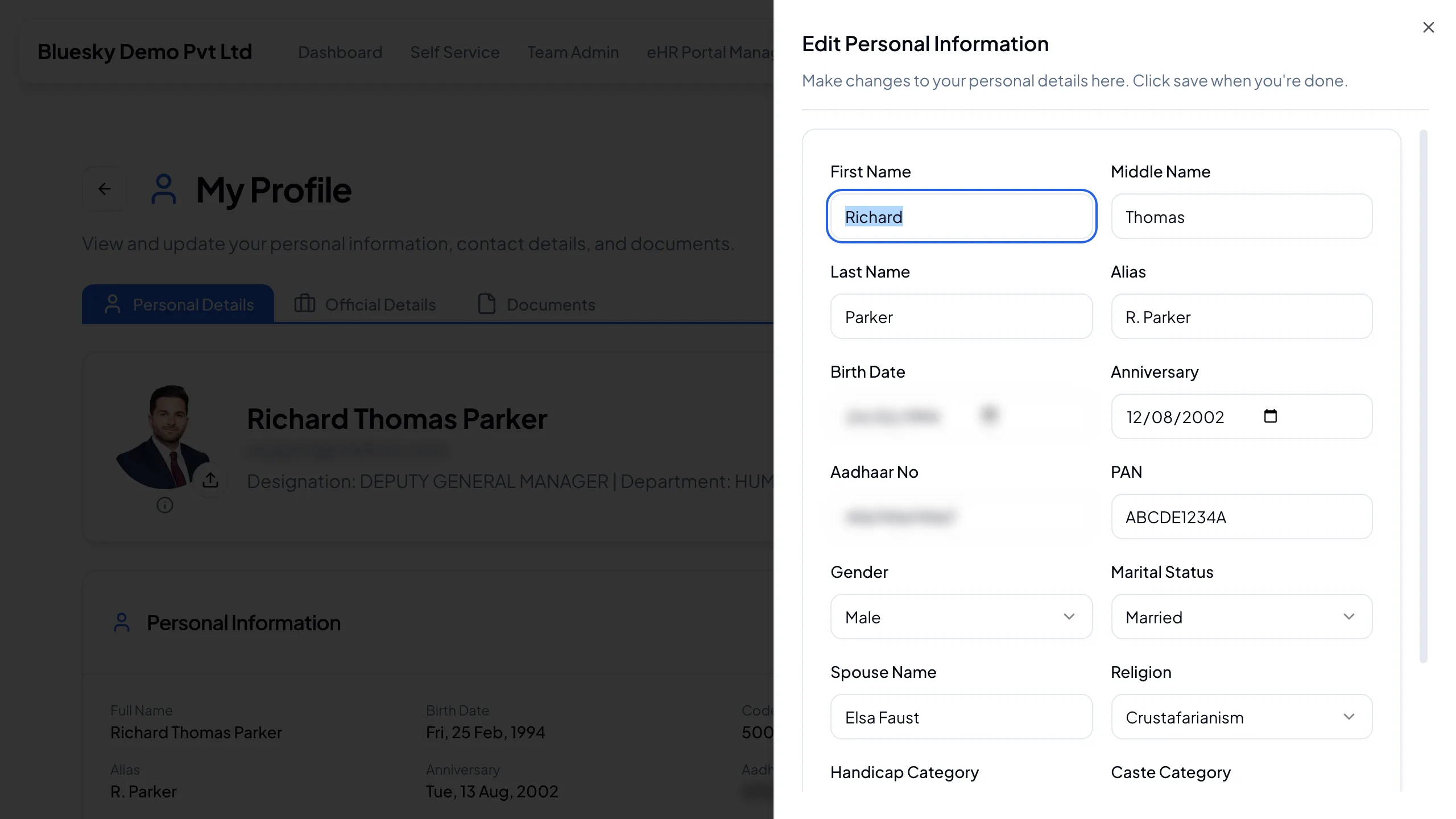 Editing personal information — changes go for approval