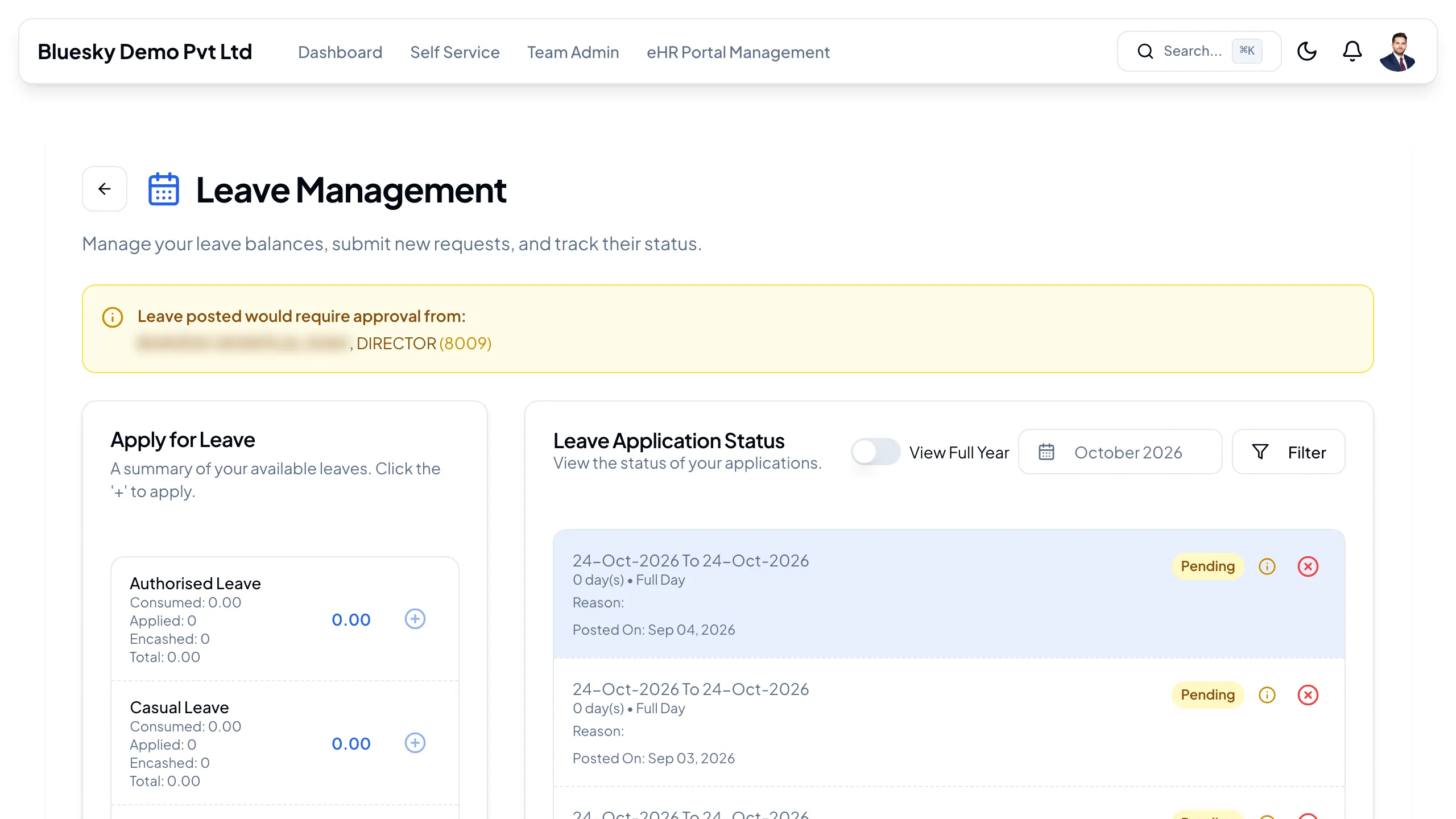 Leave Management — balances and application status