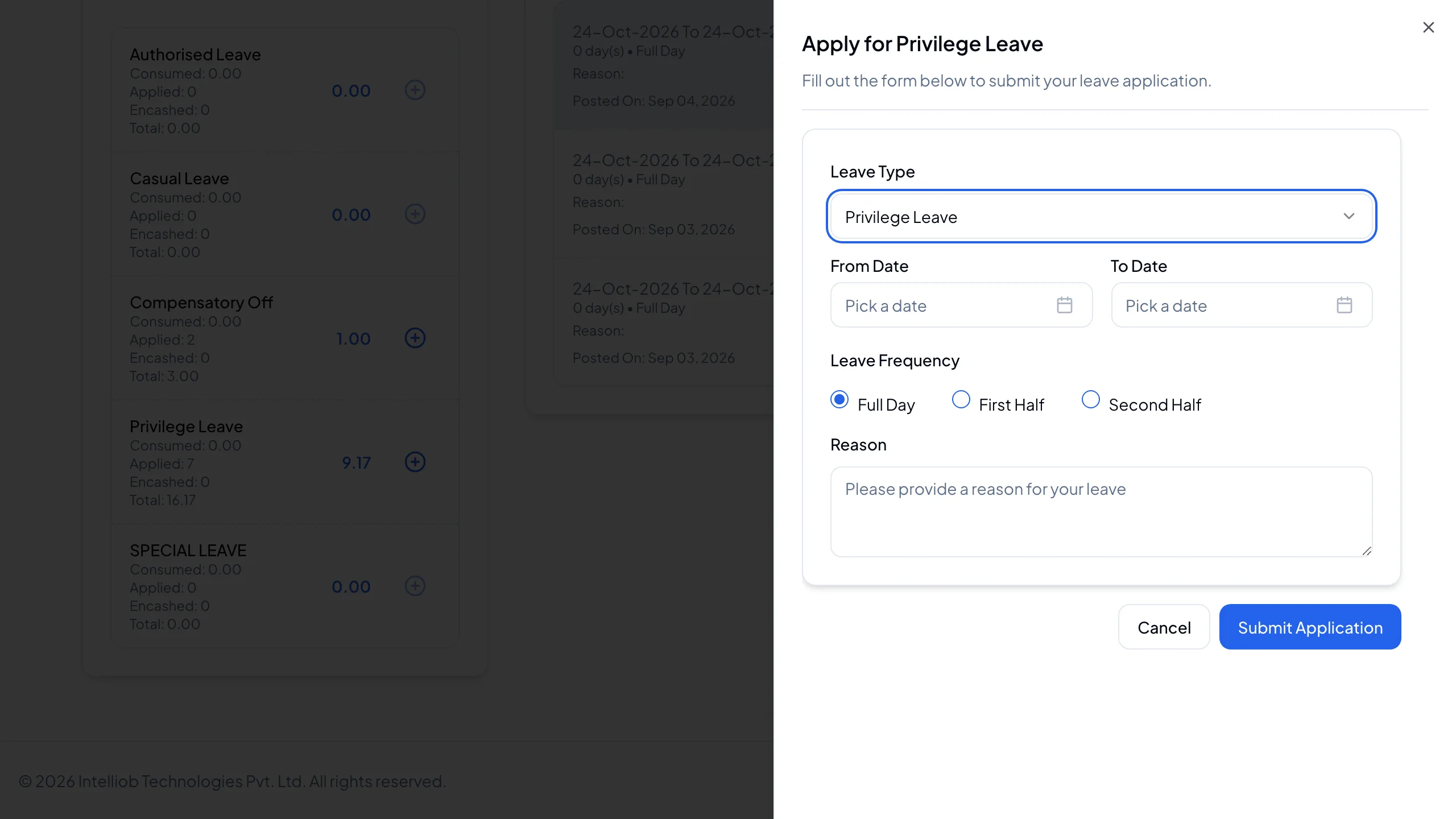 The leave application form