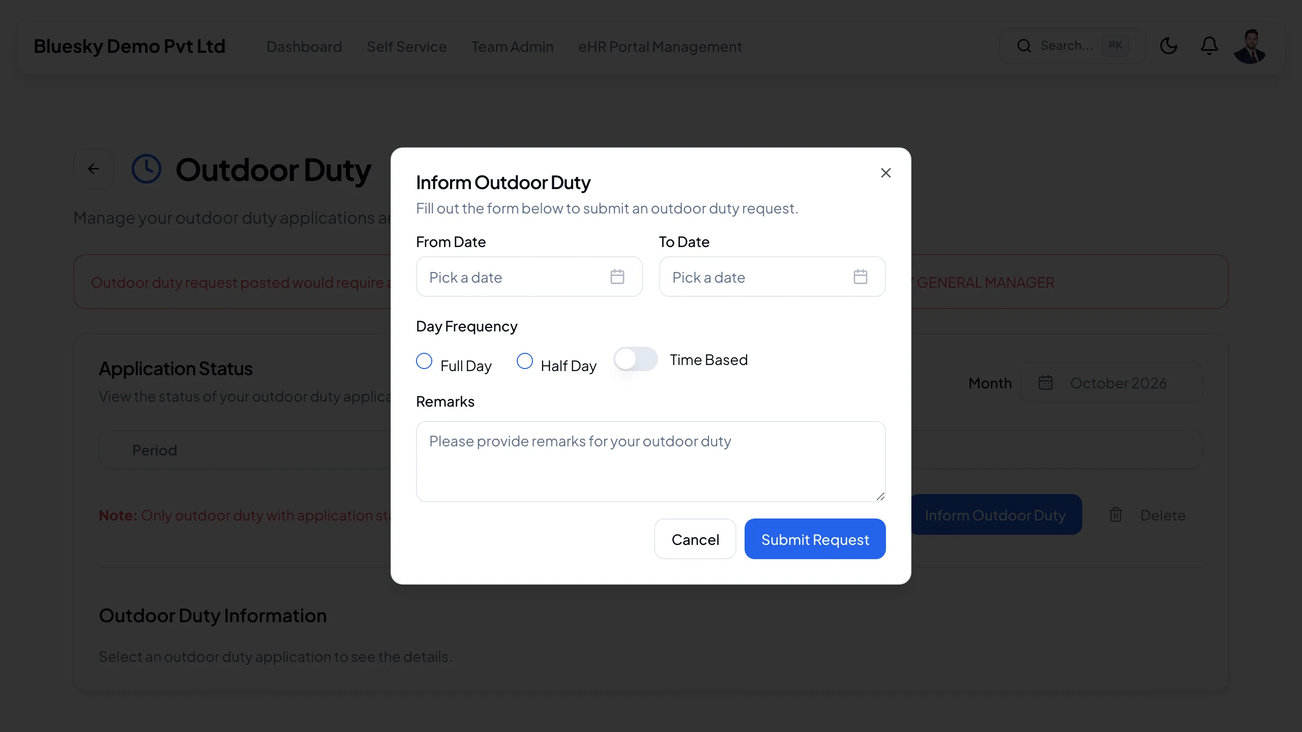 The Inform Outdoor Duty form