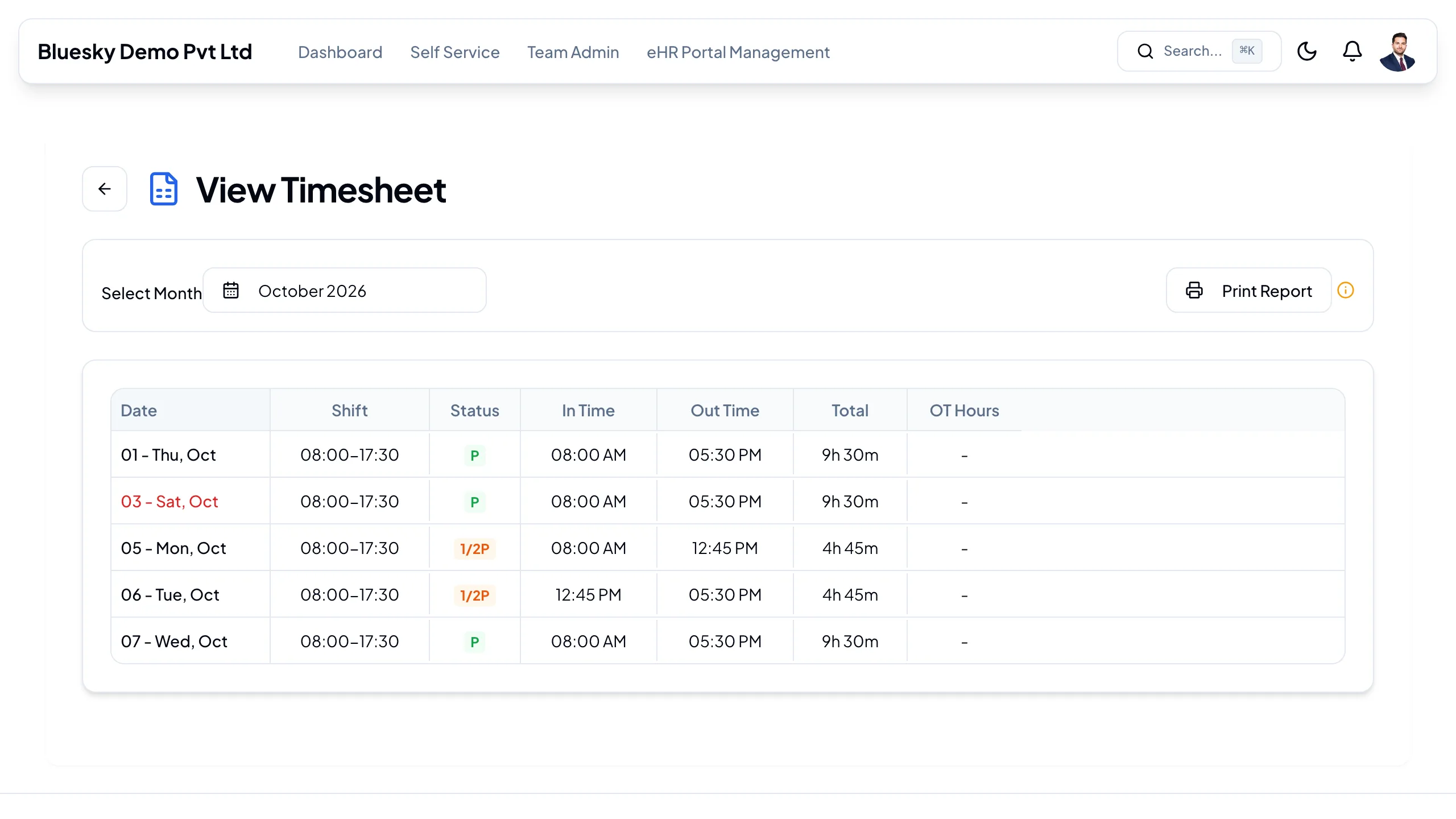 Viewing a team member's timesheet